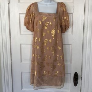 Peach and gold shift dress